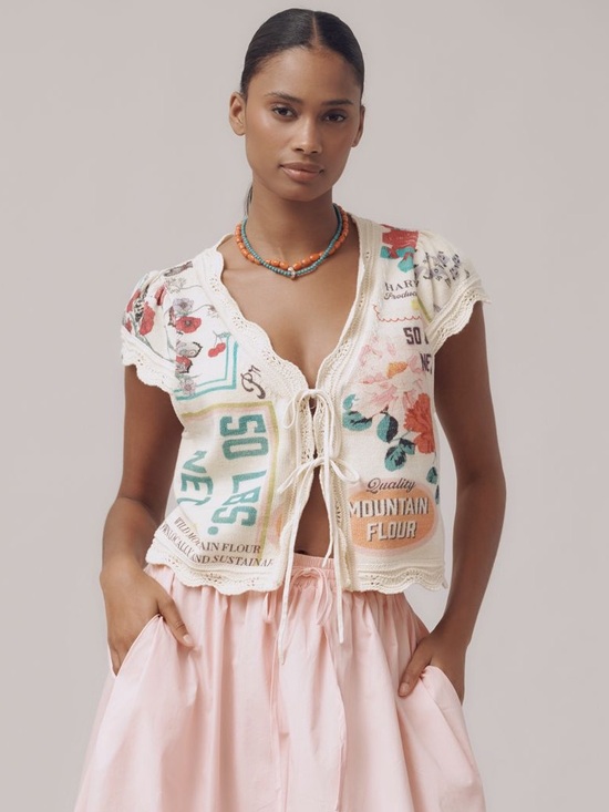Maeve Tops - Maeve Knit Tie-Front Graphic Cardigan with Multicolor from Anthropologie maeve